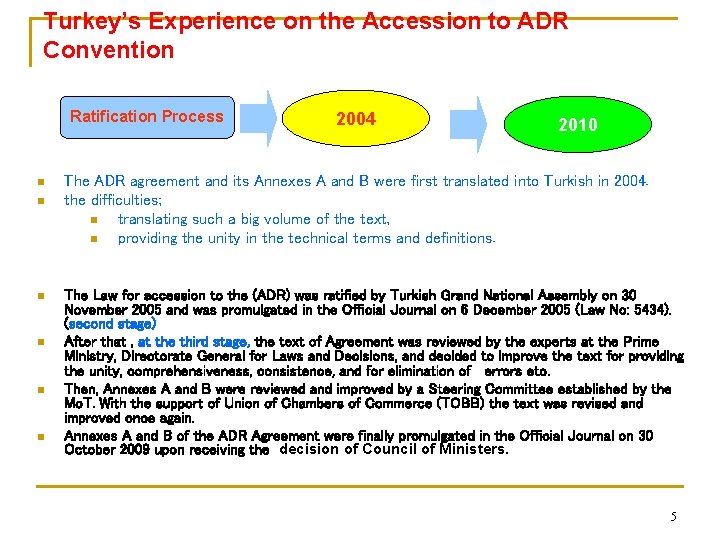 Turkey’s Experience on the Accession to ADR Convention Ratification Process n n n 2004