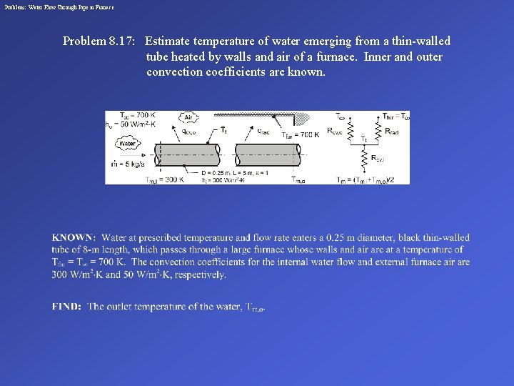 Problem: Water Flow Through Pipe in Furnace Problem 8. 17: Estimate temperature of water
