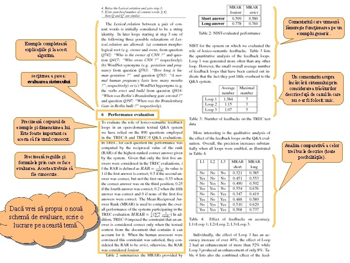 Comentariul care urmează lămureşte funcţionarea pe un exemplu generic. Exemple completează explicaţiile şi la
