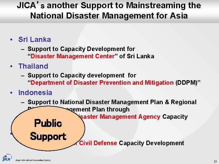 JICA’s another Support to Mainstreaming the National Disaster Management for Asia • Sri Lanka