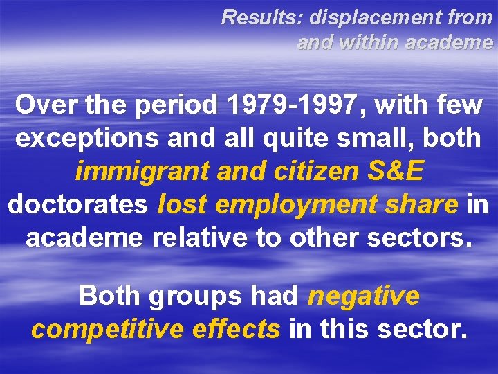 Results: displacement from and within academe Over the period 1979 -1997, with few exceptions Results: displacement from and within academe Over the period 1979 -1997, with few exceptions