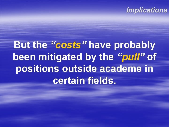 Implications But the “costs” have probably been mitigated by the “pull” of positions outside Implications But the “costs” have probably been mitigated by the “pull” of positions outside