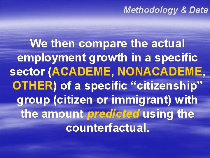 Methodology & Data We then compare the actual employment growth in a specific sector Methodology & Data We then compare the actual employment growth in a specific sector