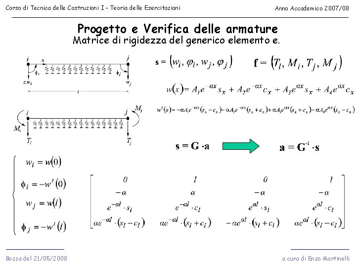 Corso di Tecnica delle Costruzioni I - Teoria delle Esercitazioni Anno Accademico 2007/08 Progetto