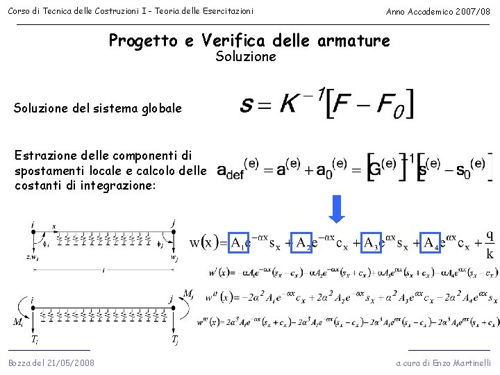 Corso di Tecnica delle Costruzioni I - Teoria delle Esercitazioni Anno Accademico 2007/08 Progetto