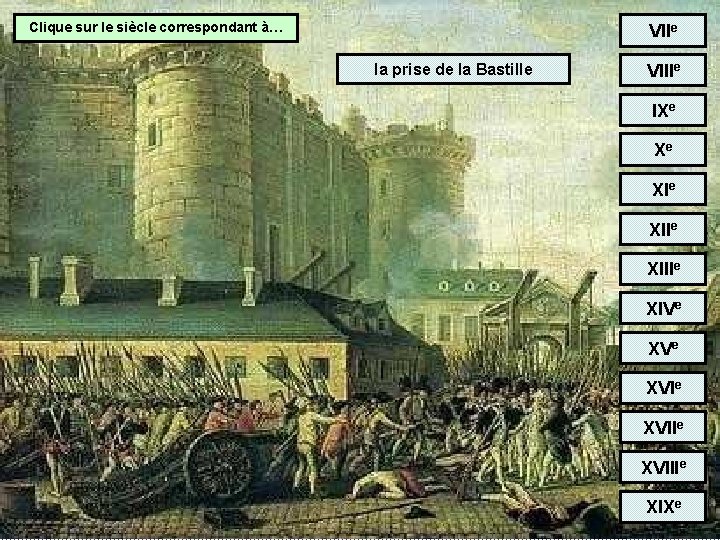 Clique sur le siècle correspondant à… VIIe la prise de la Bastille VIIIe IXe