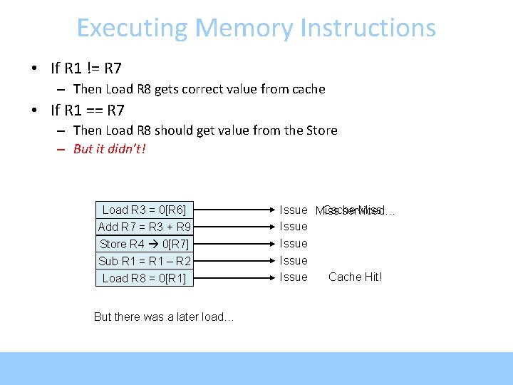 Executing Memory Instructions • If R 1 != R 7 – Then Load R