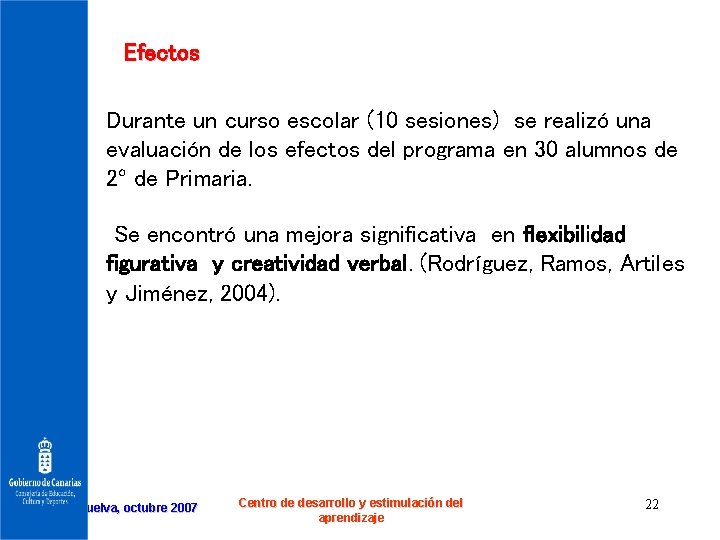 Efectos Durante un curso escolar (10 sesiones) se realizó una evaluación de los efectos