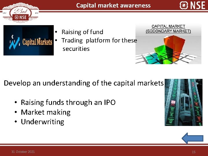 Capital market awareness • Raising of fund • Trading platform for these securities Develop