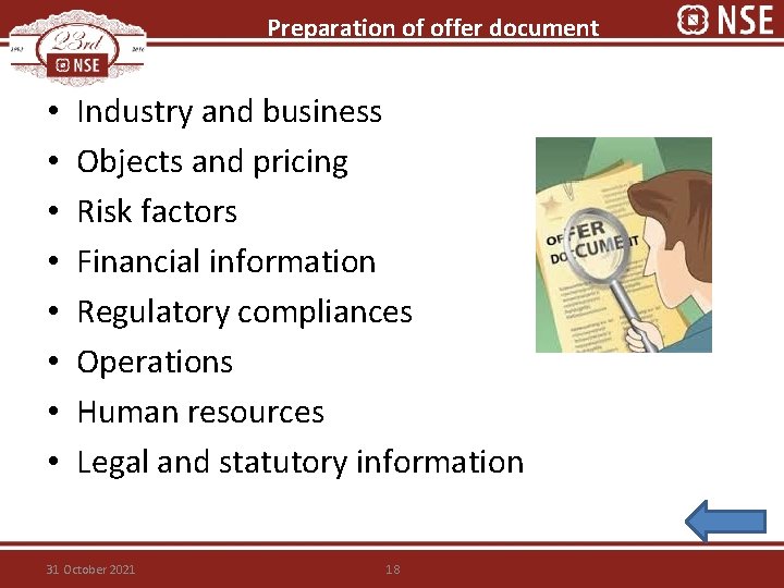 Preparation of offer document • • Industry and business Objects and pricing Risk factors