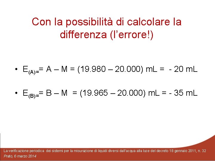 Con la possibilità di calcolare la differenza (l’errore!) • E(A)== A – M =