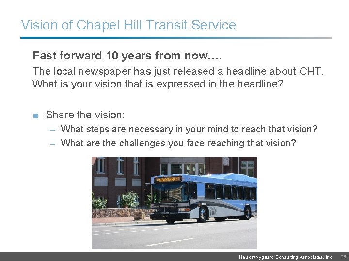 Vision of Chapel Hill Transit Service Fast forward 10 years from now…. The local