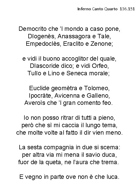 Inferno Canto Quarto 136. 151 Democrito che ’l mondo a caso pone, Dïogenès, Anassagora