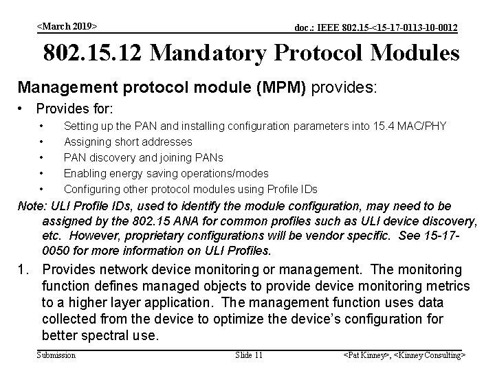 <March 2019> doc. : IEEE 802. 15 -<15 -17 -0113 -10 -0012 802. 15.