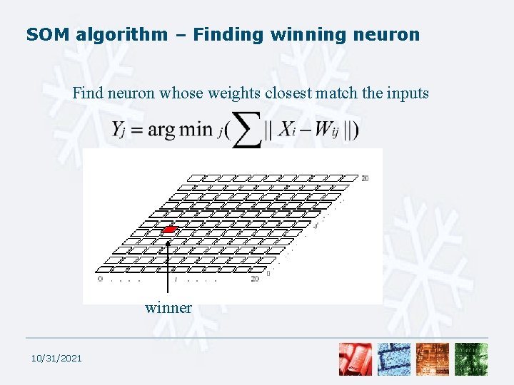SOM algorithm – Finding winning neuron Find neuron whose weights closest match the inputs