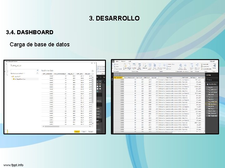 3. DESARROLLO 3. 4. DASHBOARD Carga de base de datos 