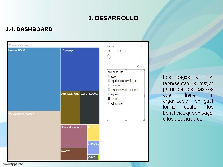 3. DESARROLLO 3. 4. DASHBOARD Los pagos al SRI representan la mayor parte de