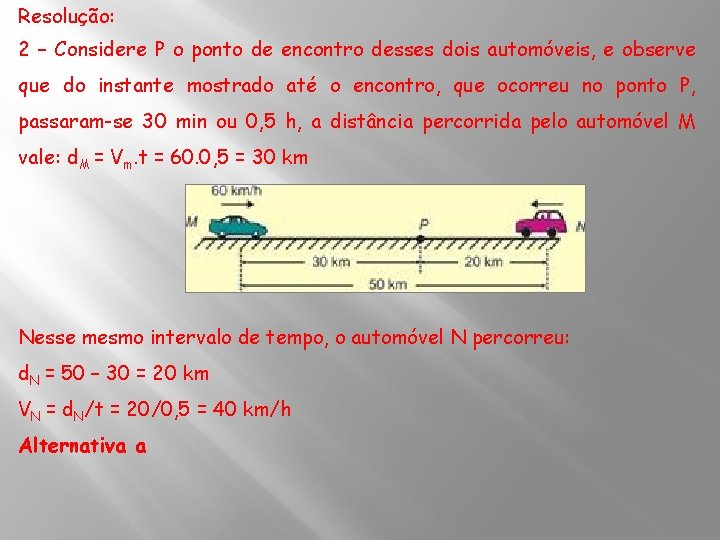 Resolução: 2 – Considere P o ponto de encontro desses dois automóveis, e observe