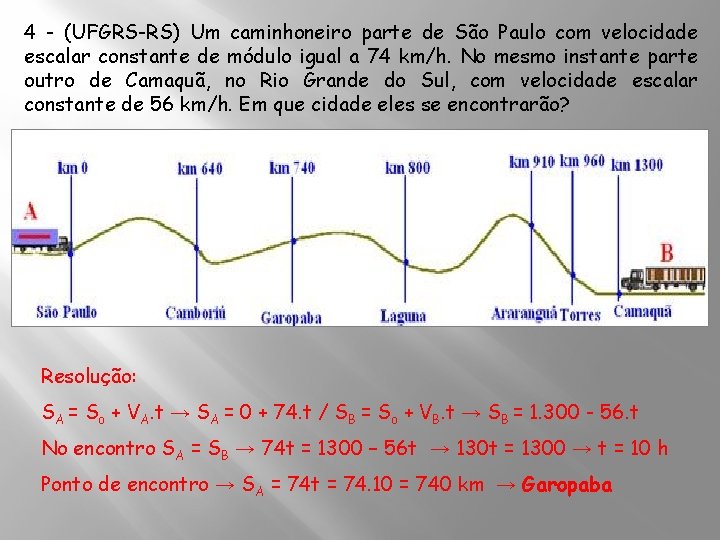 4 - (UFGRS-RS) Um caminhoneiro parte de São Paulo com velocidade escalar constante de