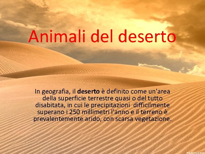 Animali del deserto In geografia, il deserto è definito come un'area della superficie terrestre