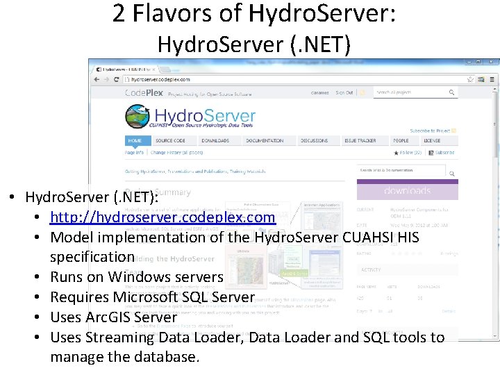 2 Flavors of Hydro. Server: Hydro. Server (. NET) • Hydro. Server (. NET):