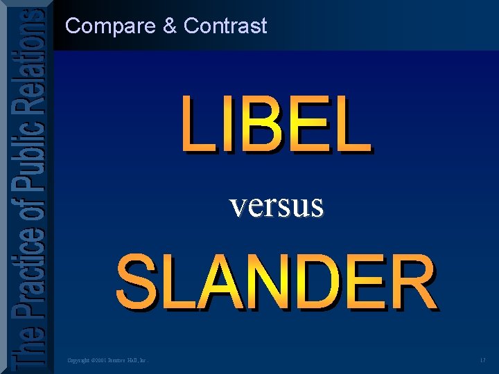 Compare & Contrast versus Copyright © 2001 Prentice Hall, Inc. 17 