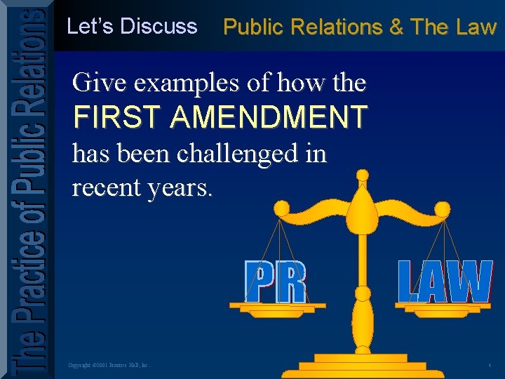 Let’s Discuss Public Relations & The Law Give examples of how the FIRST AMENDMENT