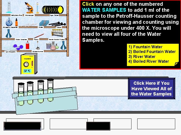 Methylene Blue Agar Plates Microscope Antiseptic Dispenser Slides Pencil Water Samples Loops Sterile Dilution