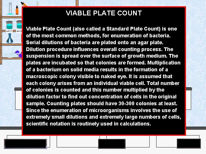VIABLE PLATE COUNT Agar Plates p. H = 7 p. H = 9 Viable