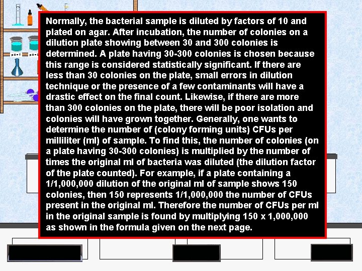 Normally, the bacterial sample is diluted by factors of 10 and plated on agar.