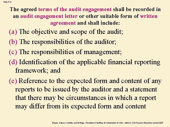 Slide 5. 21 The agreed terms of the audit engagement shall be recorded in