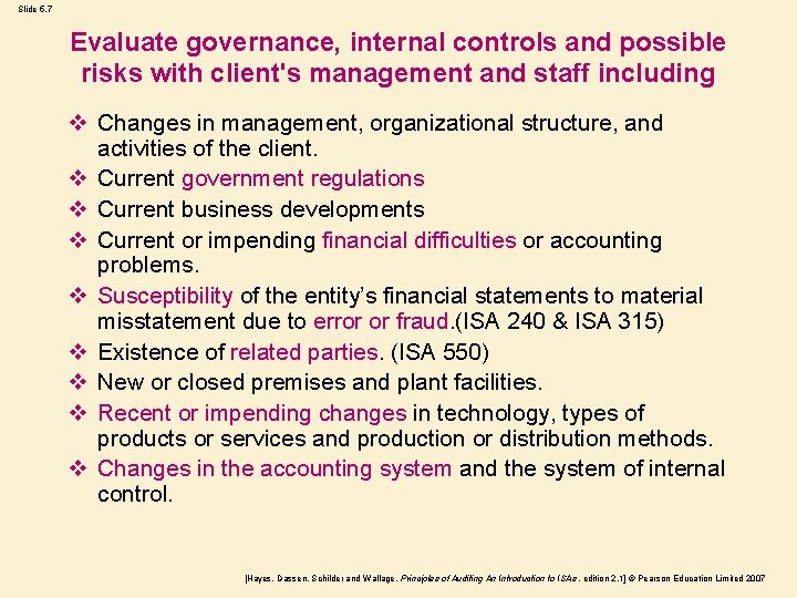 Slide 5. 7 Evaluate governance, internal controls and possible risks with client's management and