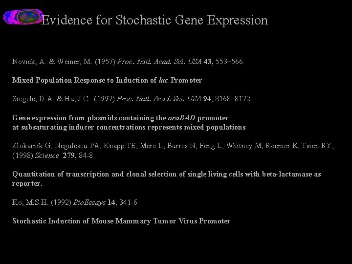 Evidence for Stochastic Gene Expression Novick, A. & Weiner, M. (1957) Proc. Natl. Acad.