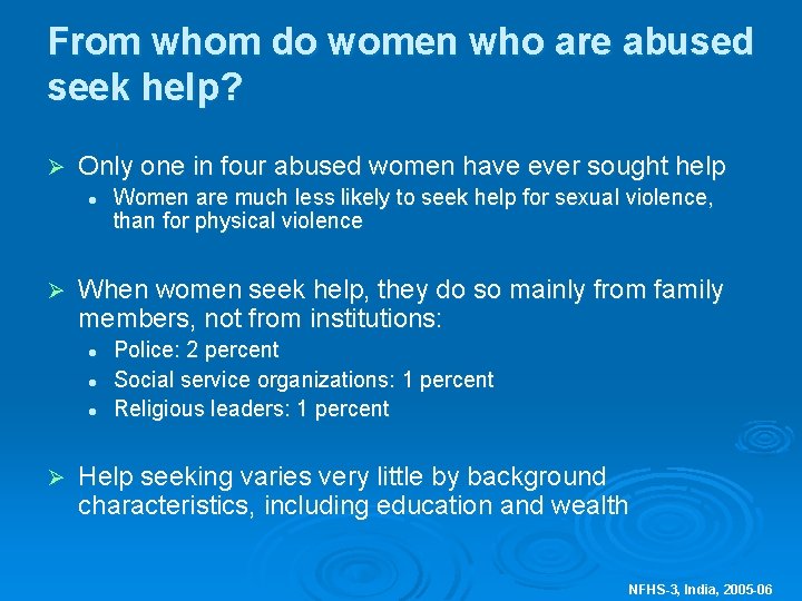 From whom do women who are abused seek help? Ø Only one in four