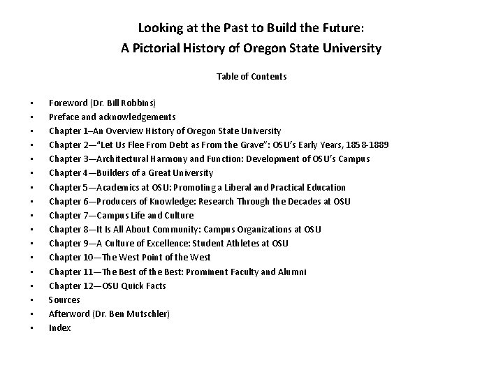Looking at the Past to Build the Future: A Pictorial History of Oregon State