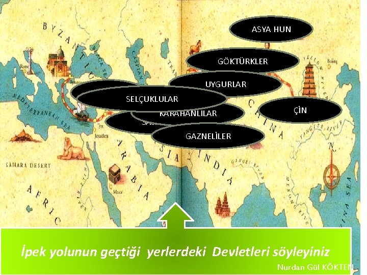 ASYA HUN GÖKTÜRKLER BİZANS UYGURLAR SELÇUKLULAR KARAHANLILAR SASANİLER ÇİN GAZNELİLER İpek yolunun geçtiği yerlerdeki