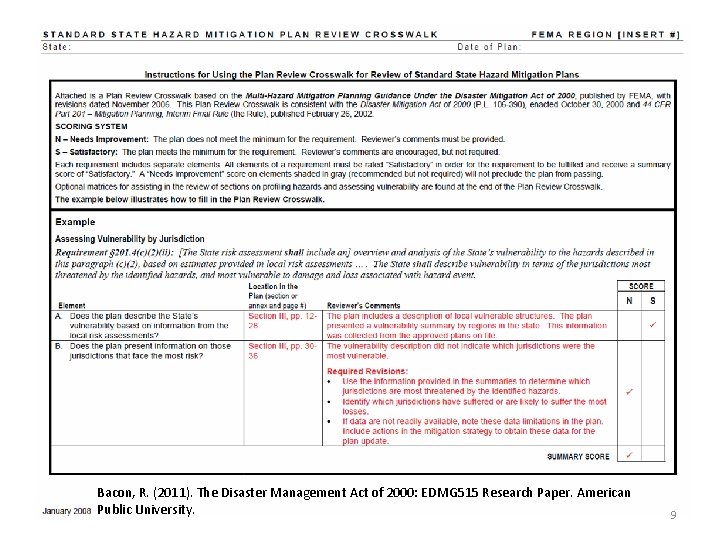 Bacon, R. (2011). The Disaster Management Act of 2000: EDMG 515 Research Paper. American