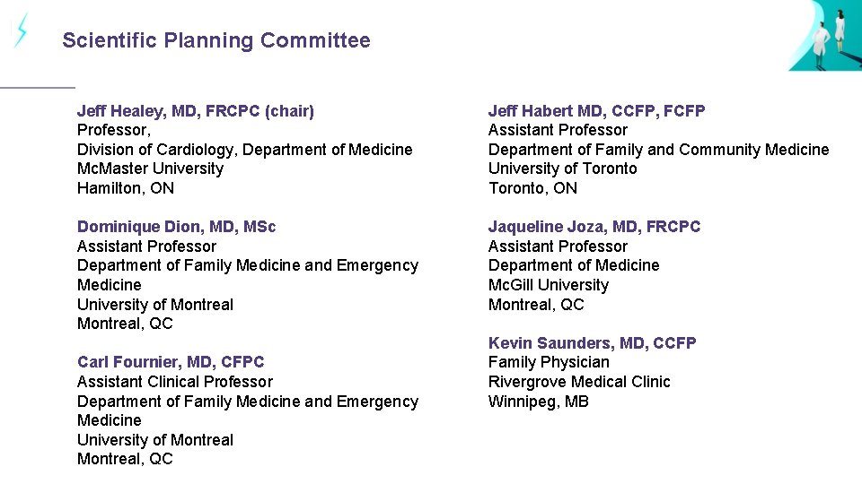 Scientific Planning Committee Jeff Healey, MD, FRCPC (chair) Professor, Division of Cardiology, Department of