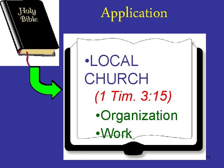 Application • LOCAL CHURCH (1 Tim. 3: 15) • Organization • Work 14 