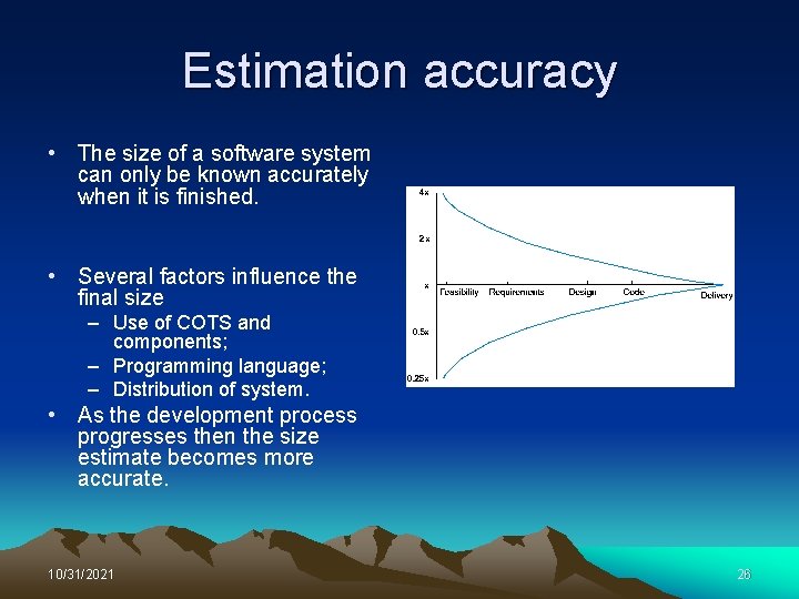 Estimation accuracy • The size of a software system can only be known accurately