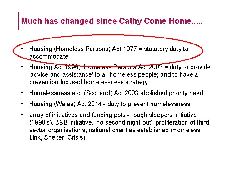 Much has changed since Cathy Come Home. . . • Housing (Homeless Persons) Act