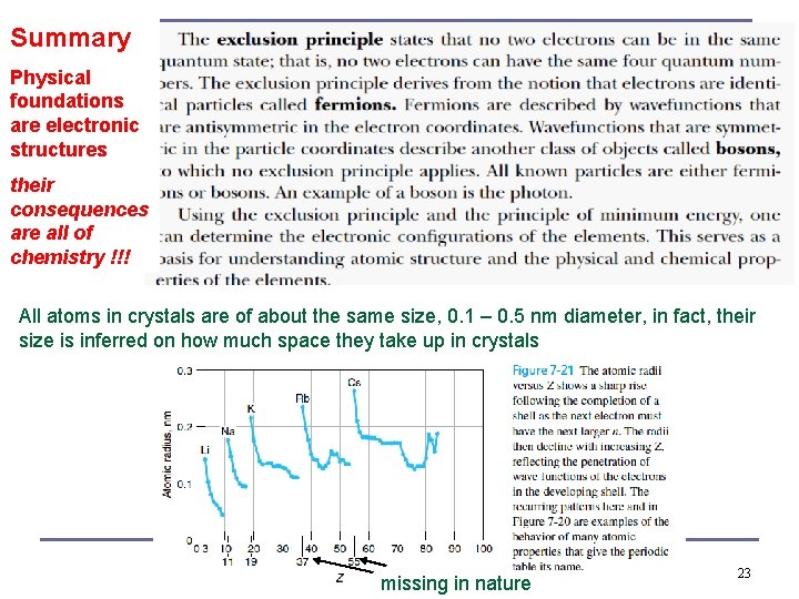 Summary Physical foundations are electronic structures their consequences are all of chemistry !!! All