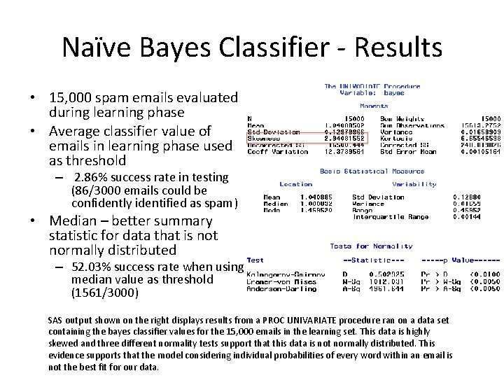Naïve Bayes Classifier - Results • 15, 000 spam emails evaluated during learning phase Naïve Bayes Classifier - Results • 15, 000 spam emails evaluated during learning phase