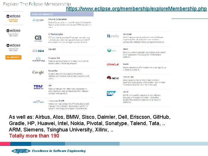 Members https: //www. eclipse. org/membership/explore. Membership. php As well as: Airbus, Atos, BMW, Sisco, Members https: //www. eclipse. org/membership/explore. Membership. php As well as: Airbus, Atos, BMW, Sisco,