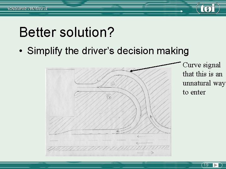 Better solution? • Simplify the driver’s decision making Curve signal that this is an
