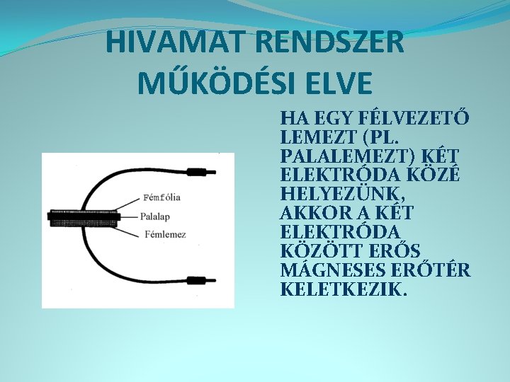 HIVAMAT RENDSZER MŰKÖDÉSI ELVE HA EGY FÉLVEZETŐ LEMEZT (PL. PALALEMEZT) KÉT ELEKTRÓDA KÖZÉ HELYEZÜNK,