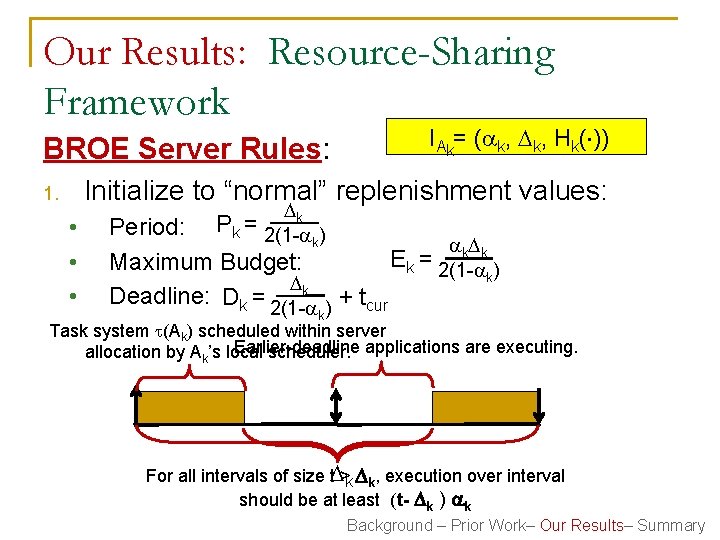 Our Results: Resource-Sharing Framework BROE Server Rules: IAk= ( k, Hk( )) Initialize to