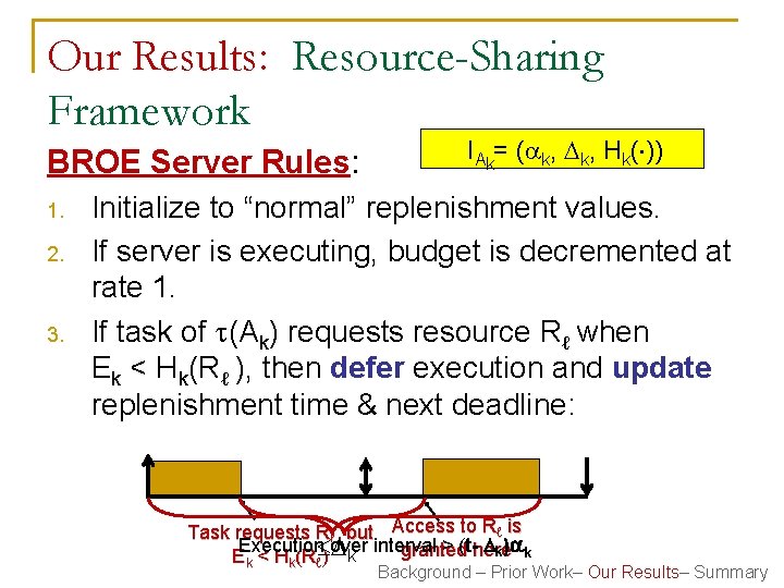 Our Results: Resource-Sharing Framework BROE Server Rules: 1. 2. 3. IAk= ( k, Hk(