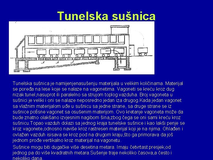 Tunelska sušnica • Ov Tunelska sušnica je namijenjenasušenju materijala u velikim količinama. Materijal se