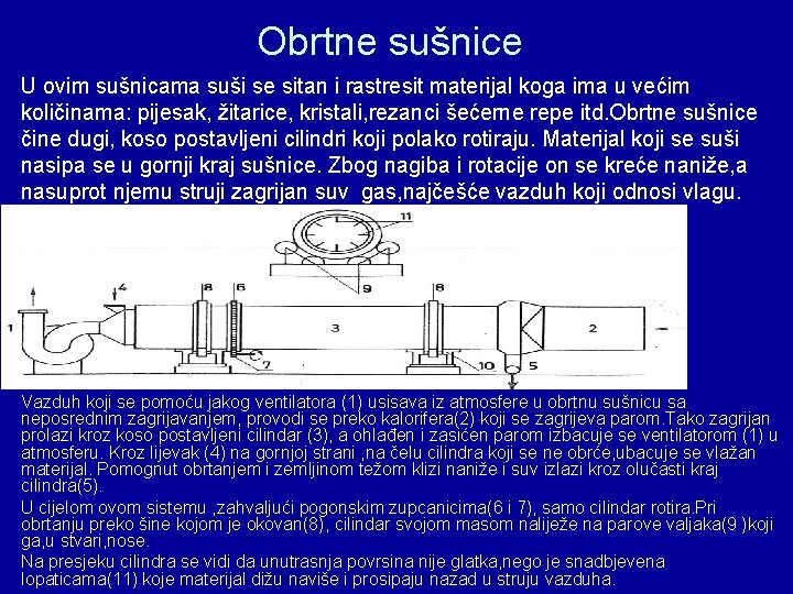 Obrtne sušnice U ovim sušnicama suši se sitan i rastresit materijal koga ima u